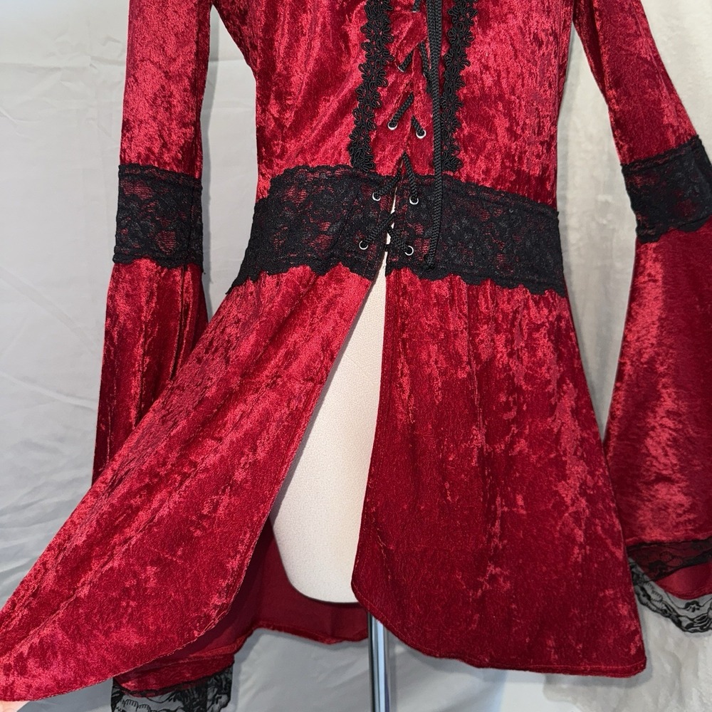 Lip Service Dress Women Large Velvet Lace Goth Renaissance Witch Vampy 90s Bell - Picture 6 of 15